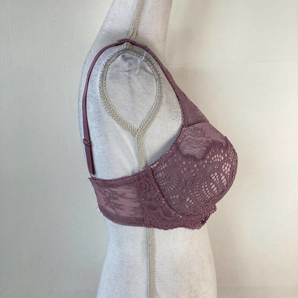 34DDD VICTORIA SECRET DREAM ANGELS High Neck Lined Demi Lace Bra Lt Purple Lace - Picture 5 of 9